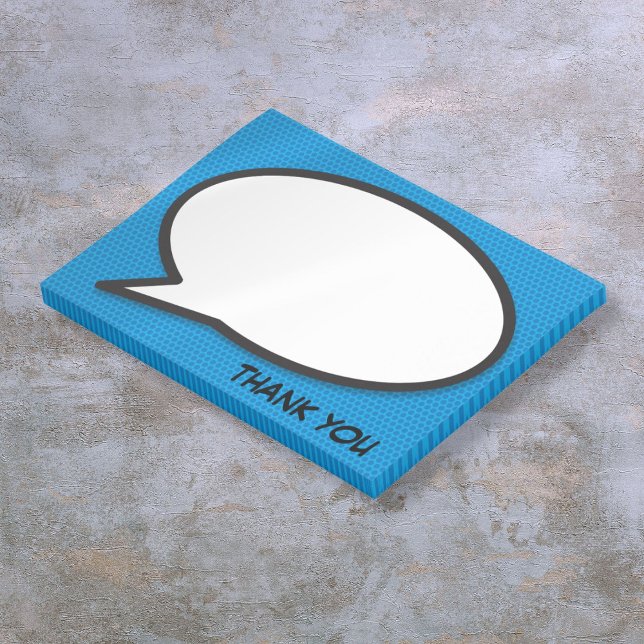 Tack så mycket i blå pratbubbla från serietidning post-it block (Comic Book Speech Bubble Blue Thank You Post-it Notes)