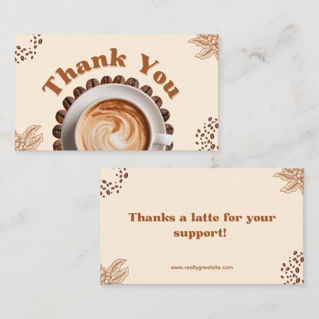 Tack så mycket kaffe Tack-kort Visitkort (Fram/baksida)