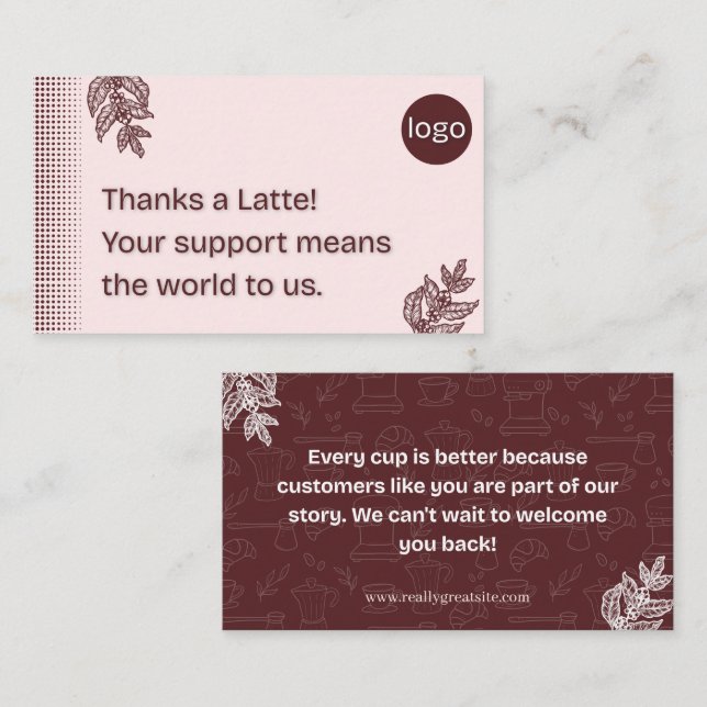 Tack så mycket kaffe tackkort lojalitetskort (Fram/baksida)