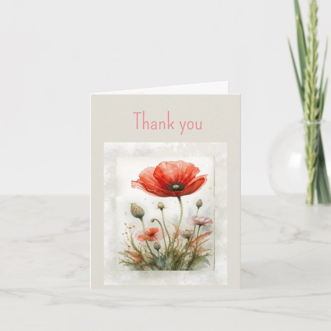 Tack så mycket, Red Poppy Garden Flower Kort (Framsida)