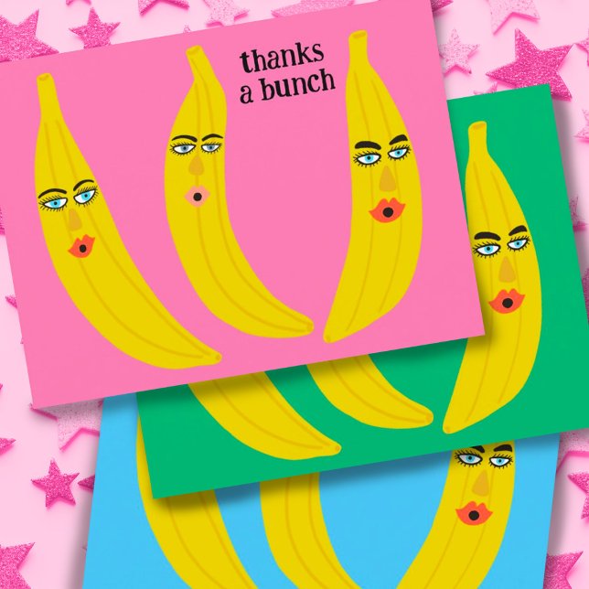 TACK SÅ MYCKET Roliga Bananer Tack Cutt Vykort (Thanks a bunch of bananas! Choose your favorite color or add your own background shade!)