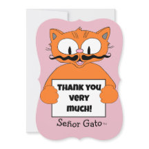Tack så mycket! Söt tecknad katt med mustasch