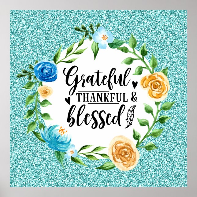 Tack så mycket, tack, välsignad Blommigt Vattenfär Poster (Framsidan)