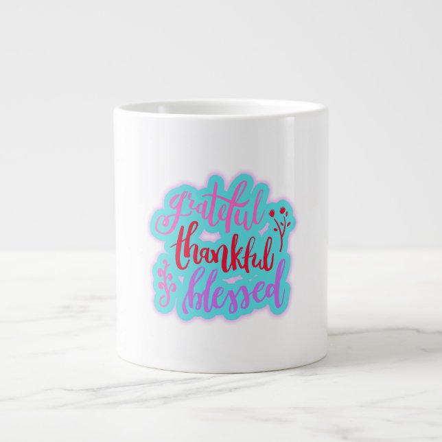 Tack så mycket, tacksam, välsignad offert jumbo mugg (Framsidan)