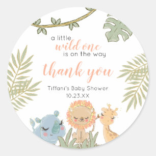 Tack Safari Vild 1 Baby Shower för flicka Runt Klistermärke