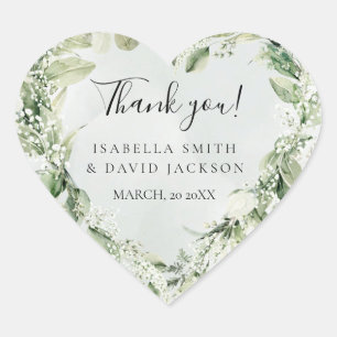 Tack Sage Greenery Foliage Heart Romantic Hjärtformat Klistermärke