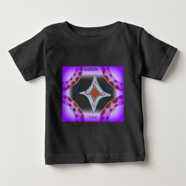 "Tack Samhälle Kärlek Enighet" Mandala Konsttryck T Shirt (Framsida)