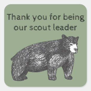 Tack Scout Leader Artistic Black Bear Fyrkantigt Klistermärke