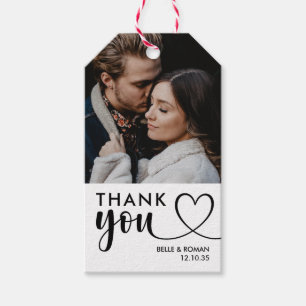 Tack Script Black & White Photo Bröllop Gift Presentetikett