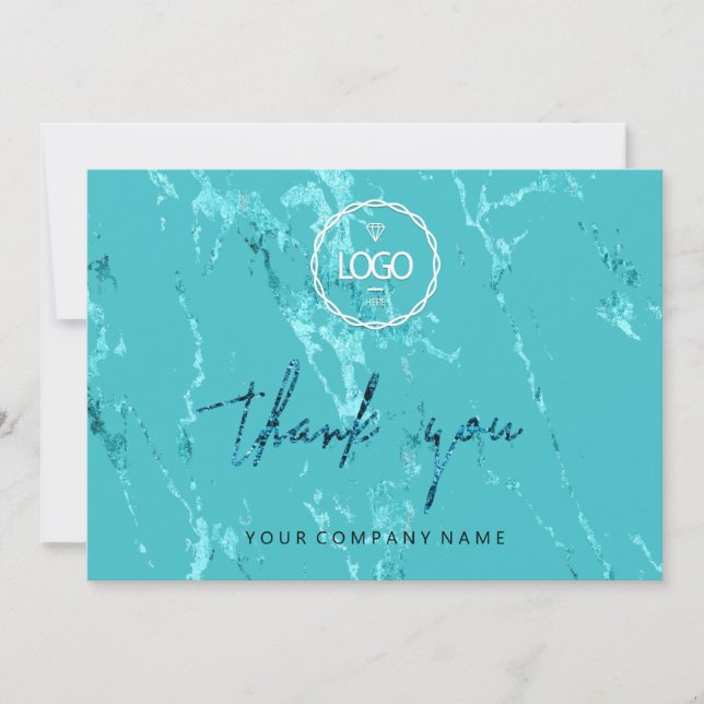 Tack Script Business Logotyp Marble Strokes Aqua Inbjudningar (Framsida)
