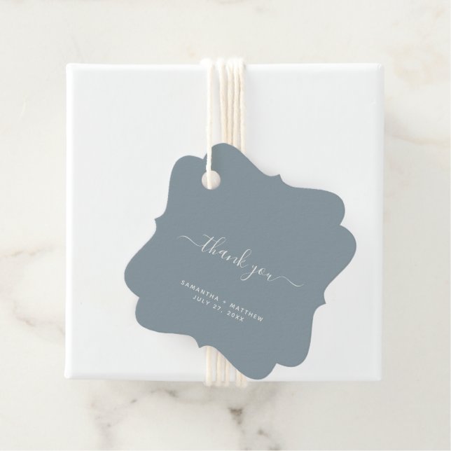 Tack Script Dusty Blue Sea Glass Bröllop Gåvor Etiketter (På plats)