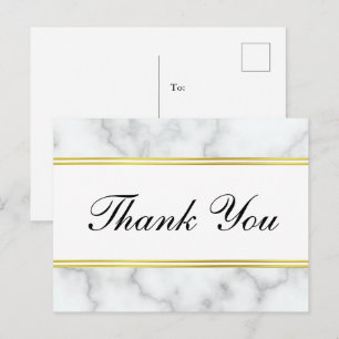 Tack Script Elegant Faux White Marble & Guld Vykort