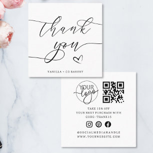 Tack Script Heart Bakery Company Logotyp QR-kod Fyrkantigt Visitkort