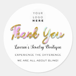 Tack Script Namn Shop Webben Logotyp  Rosa Guld Runt Klistermärke