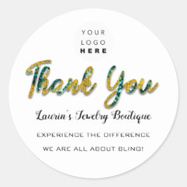 Tack Script Namn Shop Webben Logotyp Teal Guld Runt Klistermärke