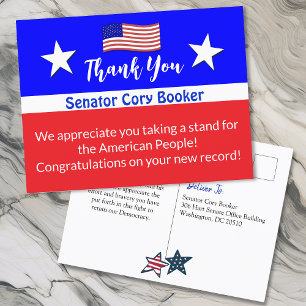 Tack Senator Cory Booker Personlig Vykort