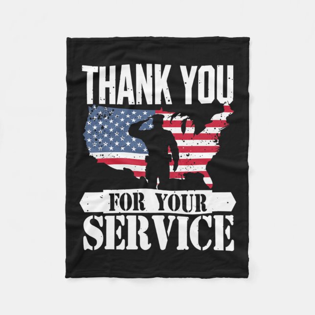 Tack Service Veteran Salute Patriot Military Fleecefilt (Framsidan)