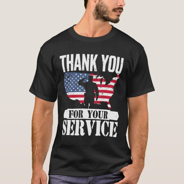 Tack Service Veteran Salute Patriot Military T Shirt (Framsida)