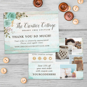 Tack Shabby chic Blommigt Wood 4-fotovykort Vykort