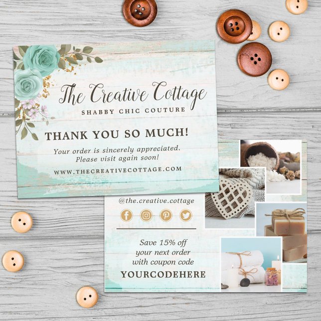 Tack Shabby chic Blommigt Wood 4-fotovykort Vykort (Skapare uppladdad)