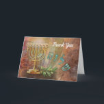 Tack Shalom Menorah Hebrew Card Kort<br><div class="desc">Visa er tacksamhet med en vacker judisk menorah och Hebreiska brev för Shalom,  fred och en grönt oliver gren.</div>