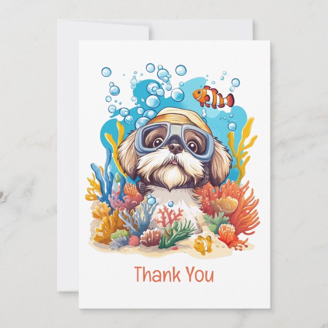 Tack Shih Tzu Hund Snorklar Korallrev Kort (Framsida)