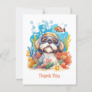 Tack Shih Tzu Hund Snorklar Korallrev Vykort