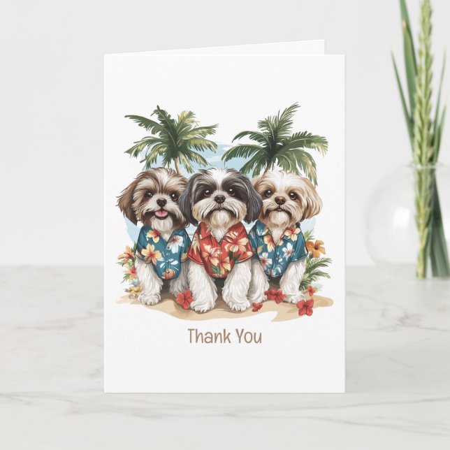 Tack Shih Tzu Hundar Wearing Hawaiian Shirts Kort (Framsida)