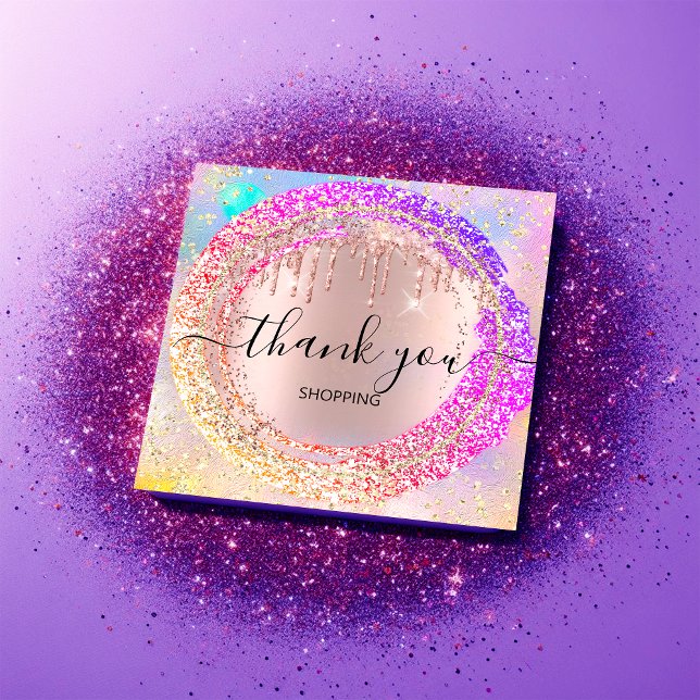 Tack Shopping Glitter Rosa Holograph Inbjudningar (Thank You Shopping Glitter Pink Holograph Invitation)