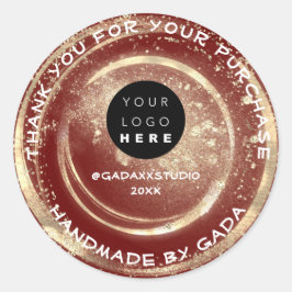 Tack Shopping Handmade Logotyp Burgundy Guld Red Runt Klistermärke