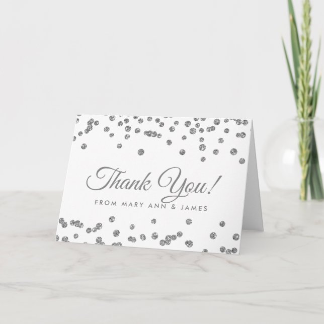 "Tack" Silver Faux Glitter Confetti White Tack Kort (Framsida)