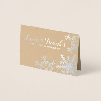 Tack, silver Kraft Snöflingor Winter Wedding Folierat Kort