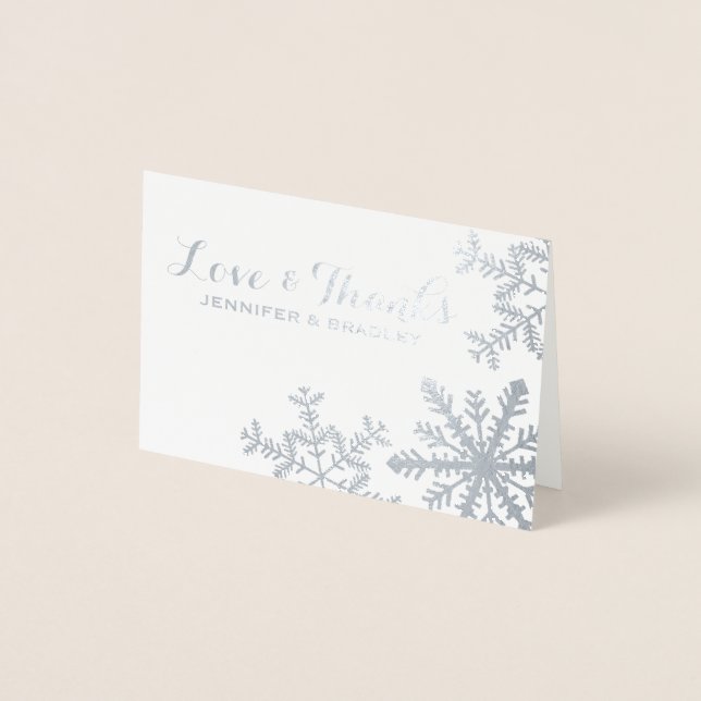 Tack, silver Kraft Snöflingor Winter Wedding Folierat Kort (Framsida)