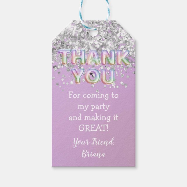 Tack Silver Regnbågsballonger Förmånsetiketter Presentetikett (Framsidan)