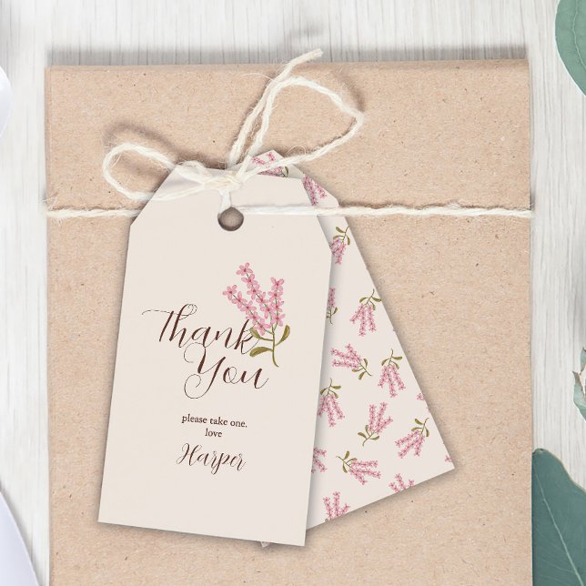 Tack Simple Wildbloms Söt Rosa Botanical Presentetikett (Skapare uppladdad)