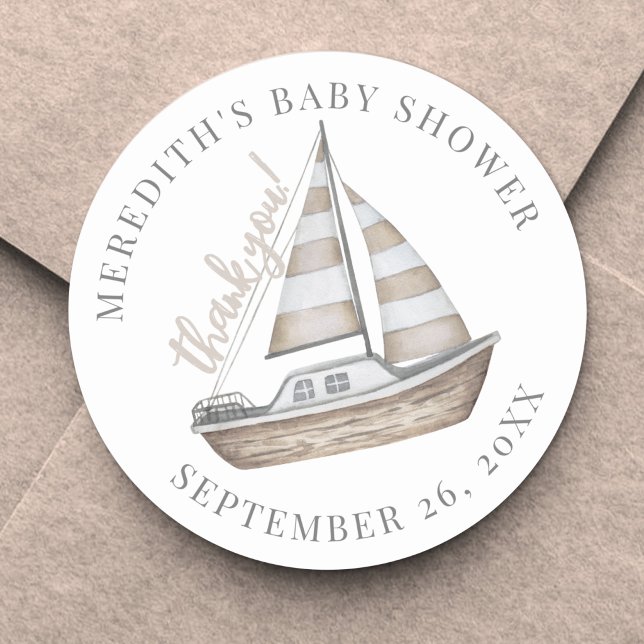 Tack Sjöbabygrejis Runt Klistermärke (Thank You Nautical Baby Shower Classic Round Sticker )