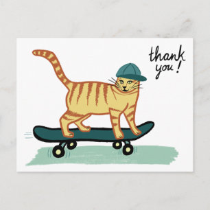 Tack skateboardande tabbykatt TACK Vykort