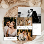 Tack-skriptkort för Bröllop-fotokollage<br><div class="desc">Budget, Elegant, minimalistiskt handstil, Bröllop 4 Photo Collage Tack-personlig till ett rimligt pris, ett tunt kort med låg budget. Snyggt bröllop tackar dig för att du har en kortmall med fyra foto på framsidan och ett foto på baksidan. Med texten "Kärlek och tack" i ett snabbt, stavat skrivstil med ett...</div>