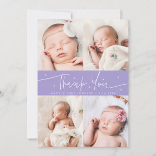 Tack Skriptstjärnor Violett Fotogaller Birth Meddelande