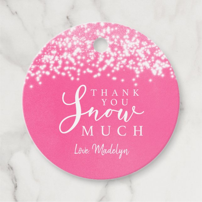 Tack SNÖ Mycket Rosa Födelsedagsfest Gåvor Etiketter (Framsida)