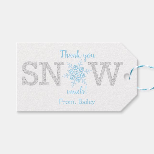 Tack SNÖ Mycket Vinter ENdrariket Blå Silver Presentetikett (Framsidan (Horisontell))