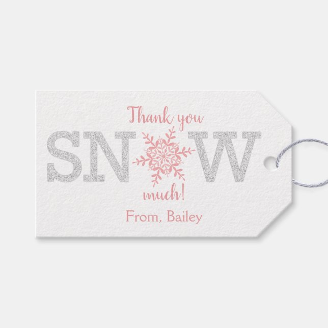 Tack SNÖ Mycket Vinter ENdrike Rosa Silver Presentetikett (Framsidan (Horisontell))