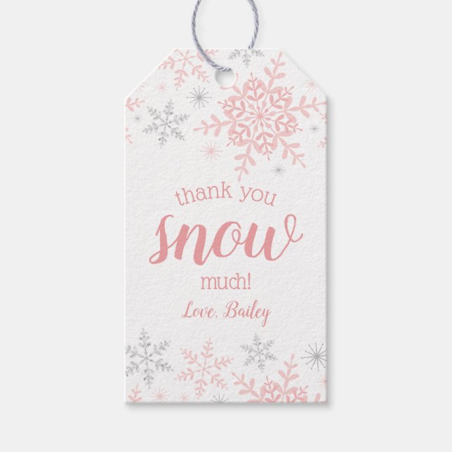 Tack SNÖ mycket Vinter ENdringsland Pink Silver Presentetikett (Framsidan)