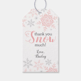 Tack SNÖ Mycket Vinter ENdringsland Pink Snow Presentetikett