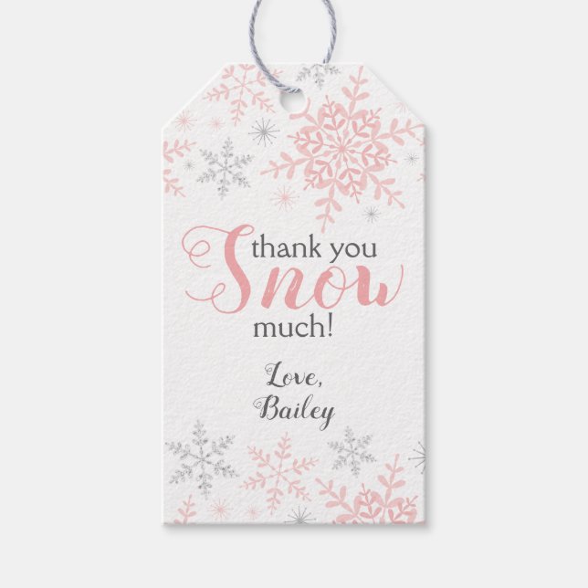 Tack SNÖ Mycket Vinter ENdringsland Pink Snow Presentetikett (Framsidan)