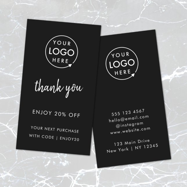Tack | Snyggt Black Modern Logotyp Business Rabattkort (Modern minimalist thank you discount cards by Guava - perfect for growing loyalty & repeat business)
