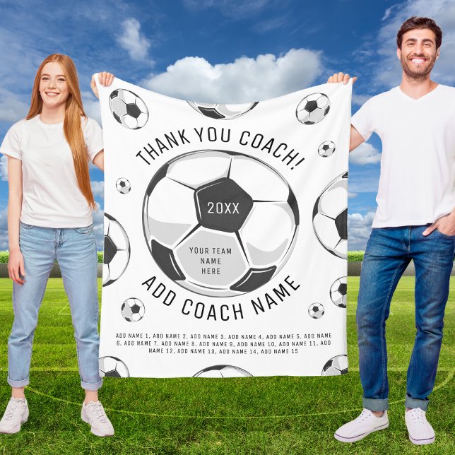 Tack Soccer Coach Black & White Player Namn Fleecefilt (Skapare uppladdad)