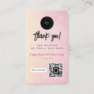 Tack Sociala Medier QR-kod & Logotyp Rosa Glitter Visitkort