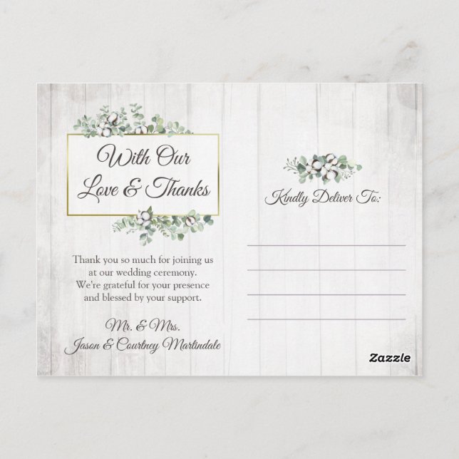 Tack Södra bomull 3-Photo Bröllop Vykort (Baksida)