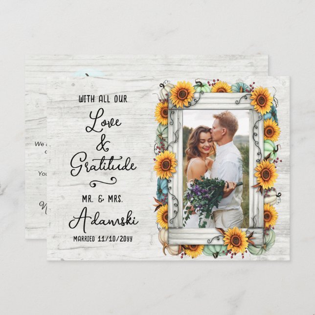 Tack Solros Pumpkin Fall Farm Anpassningsbar Photo Vykort (Fram/baksida)